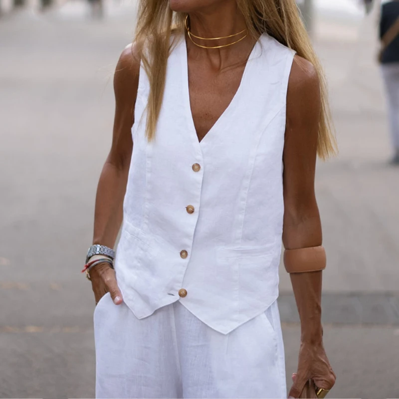 Elegant Sleeveless Cotton Linen Tank Blouse Sexy Deep V-neck Single-breasted Tank Summer Women Fashion Loose Solid Outerwear Top
Elegant Sleeveless Cotton Linen Tank Blouse Sexy Deep V-neck Single-breasted Tank Summer Women Fashion Loose Solid Outerwear Top