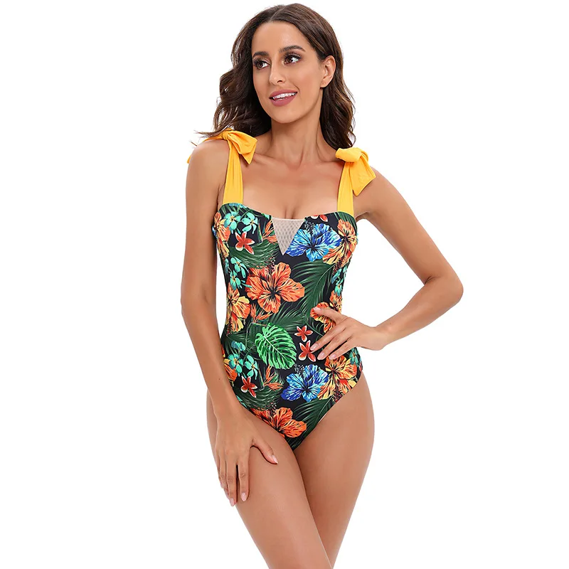 Tropical Print Floral One Piece Swimsuit Women Tie Shoulder Bow Wide Strap Push Up Female Bathing Suit Padded Monokini Beachwear
Tropical Print Floral One Piece Swimsuit Women Tie Shoulder Bow Wide Strap Push Up Female Bathing Suit Padded Monokini Beachwear