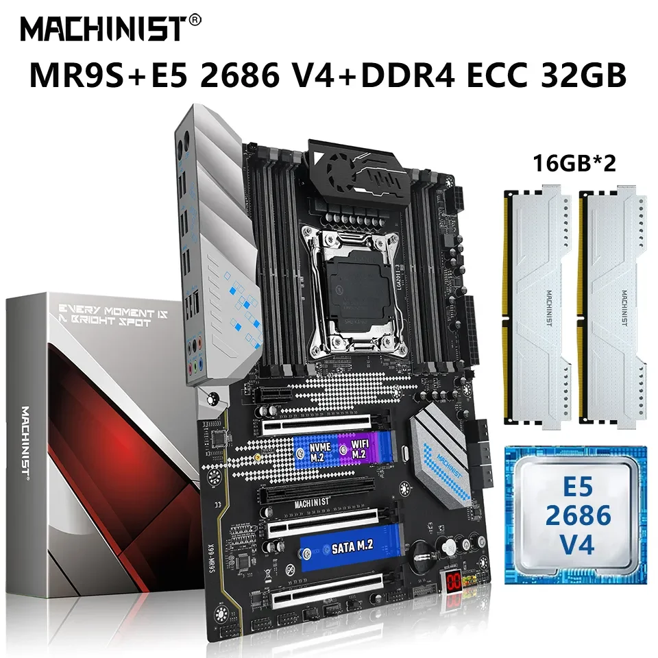 

MACHINIST MR9S X99 комплект материнской платы Xeon E5 2686 V4 процессор LGA 2011-3 ЦП 32 ГБ = 2*16 Гб DDR4 ОЗУ ECC память NVME M.2 SATA