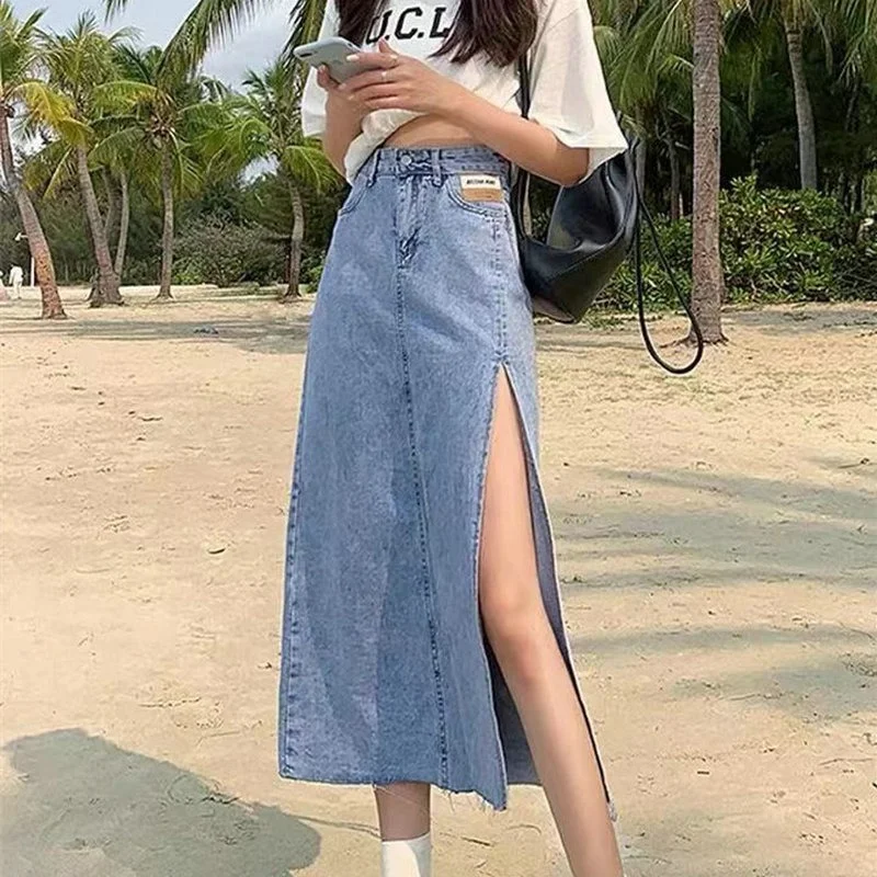 Denim Midi Skirts Summer Women's High Waist Side Split Bag Hip Thin Vintage A-line Skirts Hem Single Slits Zipper Streetwear
Denim Midi Skirts Summer Women's High Waist Side Split Bag Hip Thin Vintage A-line Skirts Hem Single Slits Zipper Streetwear