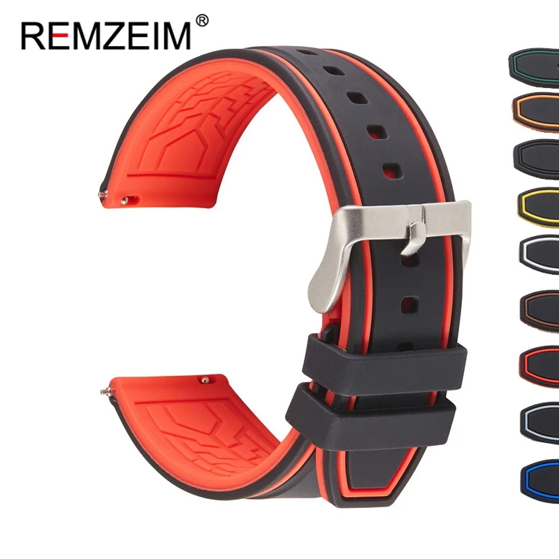 REMZEIM New Soft Silicone Quick Release Watchband Strap 20mm 22mm 24mm Universal Rubber Colorful Replacement Bracelet Band
REMZEIM New Soft Silicone Quick Release Watchband Strap 20mm 22mm 24mm Universal Rubber Colorful Replacement Bracelet Band