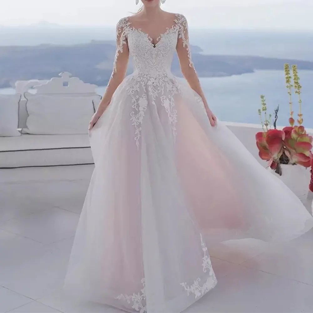 Elegant A Line Wedding Dresses Scoop Neck Long Sleeves Lace Appliqués Bridal Gowns Buttons 2022 Boho Beach Vestidos de Novia
Elegant A Line Wedding Dresses Scoop Neck Long Sleeves Lace Appliqués Bridal Gowns Buttons 2022 Boho Beach Vestidos de Novia