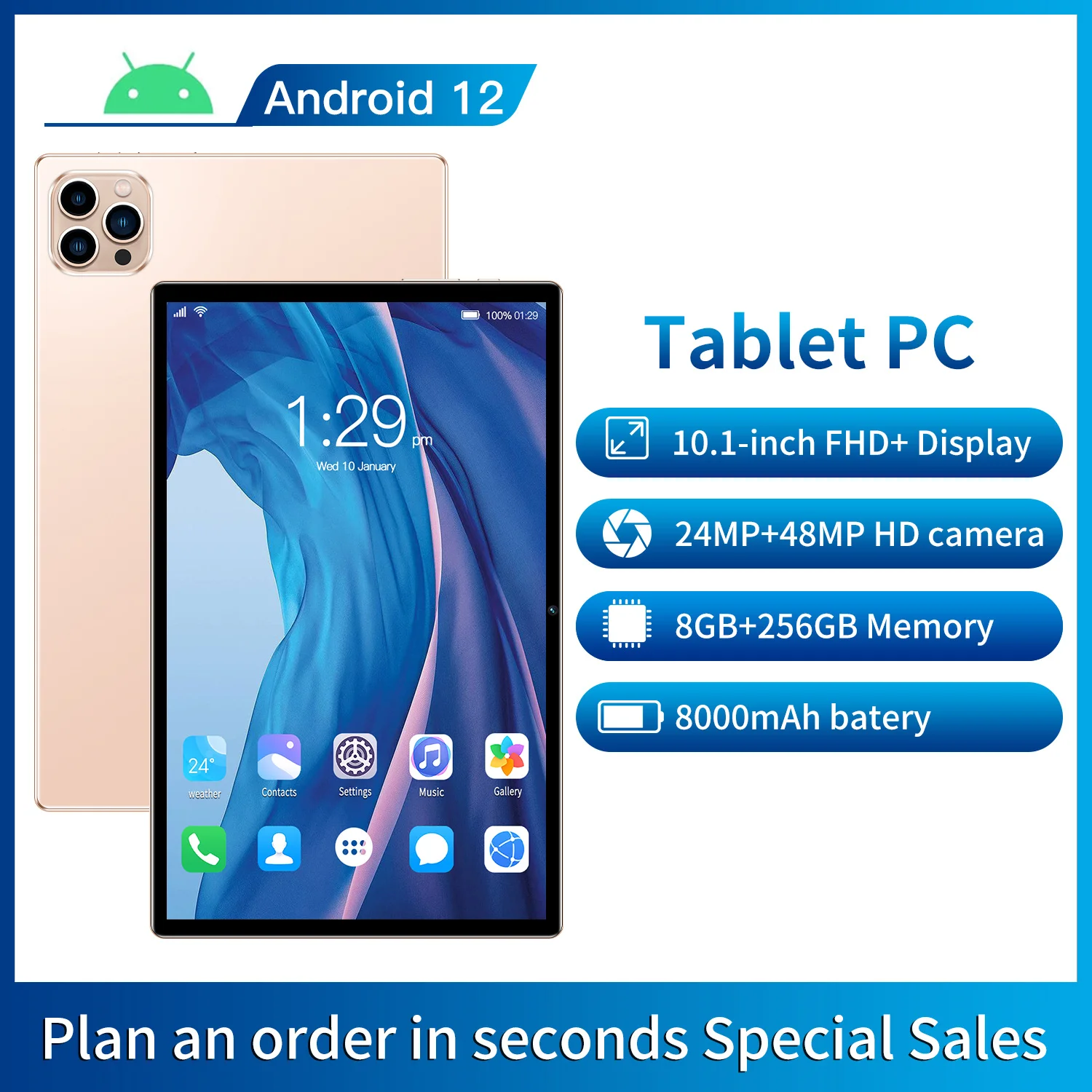 New 10.1 inch tablet Pc 10 Core 4G Phone Call Google Market GPS WiFi FM Bluetooth 10.1 Tablets 8G+256G Android 12
New 10.1 inch tablet Pc 10 Core 4G Phone Call Google Market GPS WiFi FM Bluetooth 10.1 Tablets 8G+256G Android 12
