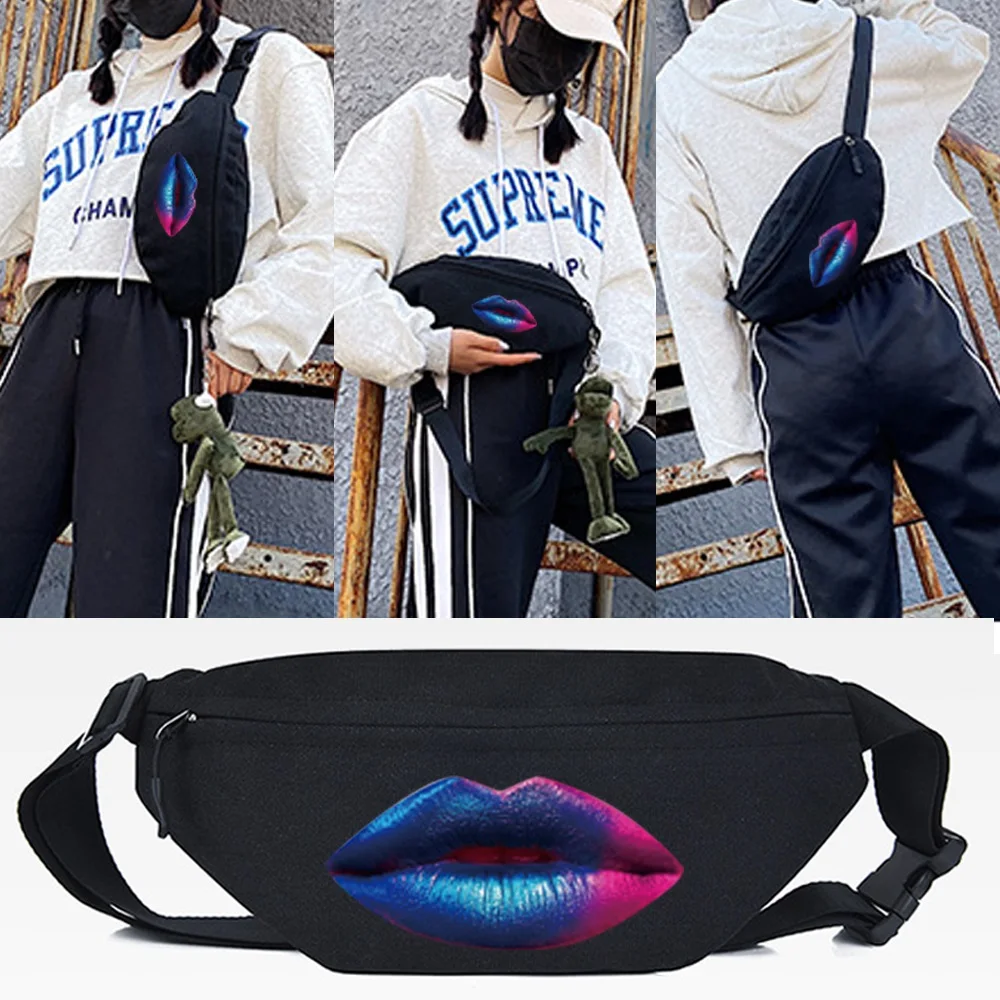 New Men Casual Waist Pack Blue and Purple Lips Print Chest Bag Brand Canvas Shoulder Packs Women Cross Bag Pouch Money Phone Bag 
New Men Casual Waist Pack Blue and Purple Lips Print Chest Bag Brand Canvas Shoulder Packs Women Cross Bag Pouch Money Phone Bag
