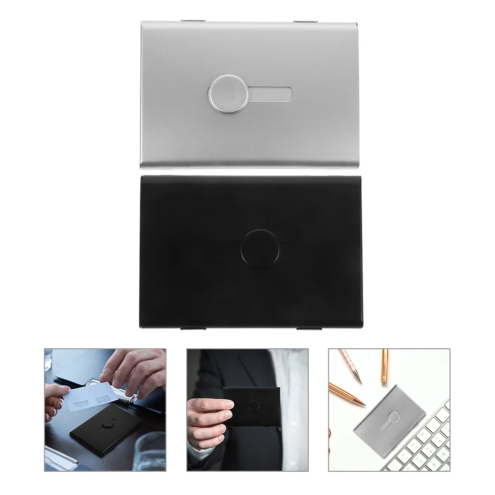2 Pcs Metal Wallets Card Storage Box Business Holder Cards Portable Hand Push Visiting Case Slide Out Travel 
2 Pcs Metal Wallets Card Storage Box Business Holder Cards Portable Hand Push Visiting Case Slide Out Travel