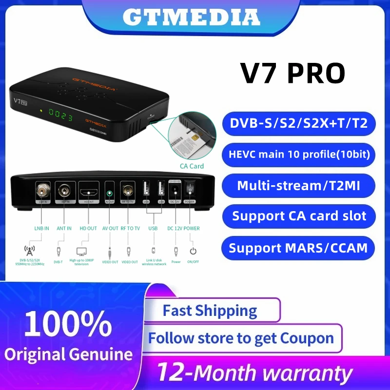 

GTMEDIA V7 Pro DVB-S/S2/S2X+T/T2 Satellite Receiver TV Receptor 1080P Support CA Card PK Freesat HD Decoder V7S2X With USB Wifi