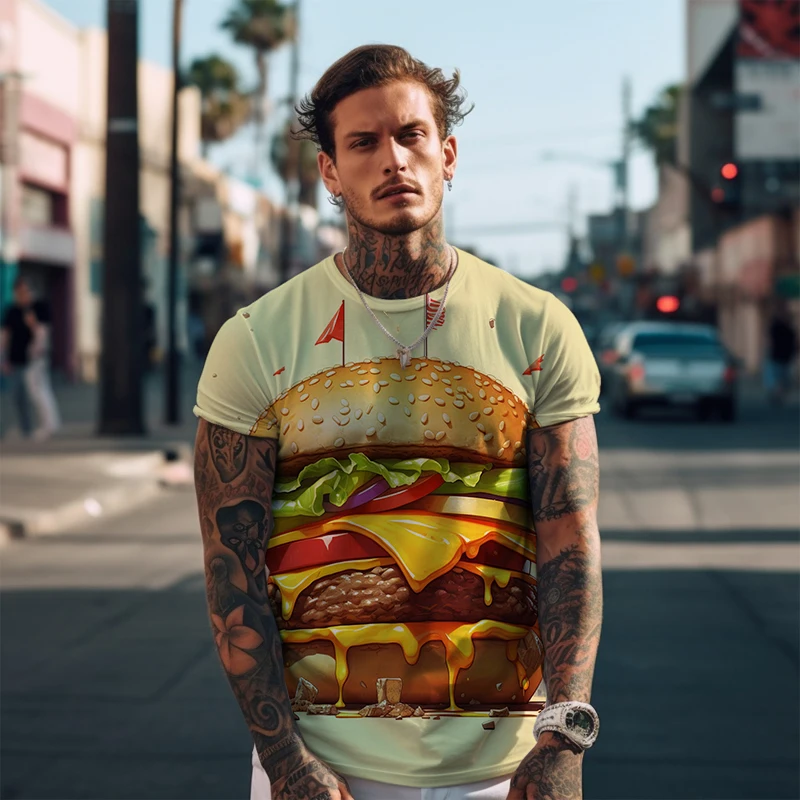 Burger 3D Printing T -shirt Men's Sports Casual Short -sleeved T -shirt Fashion Loose T -shirt Summer Large Size T -shirt 
Burger 3D Printing T -shirt Men's Sports Casual Short -sleeved T -shirt Fashion Loose T -shirt Summer Large Size T -shirt