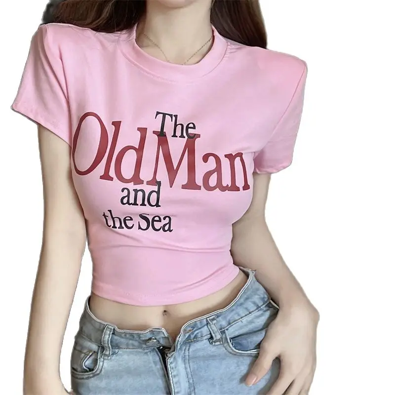 Letters Printing Short Sleeves T-shirt Round Neck Contton Spandex Korean Fashion Crop Top
Letters Printing Short Sleeves T-shirt Round Neck Contton Spandex Korean Fashion Crop Top