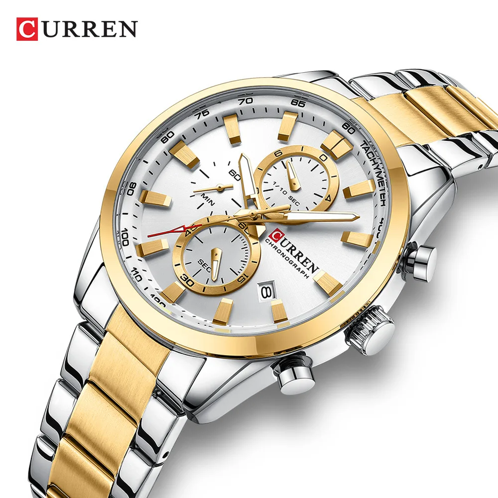 CURREN 8445 Мужские кварцевые часы Модный деловой простой календарь с ремешком из