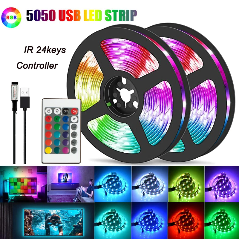 SMD5050 LED Strip Light Flexible DC5V Tape USB LED Lights Ribbon RGB TV Desktop Screen BackLight Diode Lamp for Room Decoration
SMD5050 LED Strip Light Flexible DC5V Tape USB LED Lights Ribbon RGB TV Desktop Screen BackLight Diode Lamp for Room Decoration