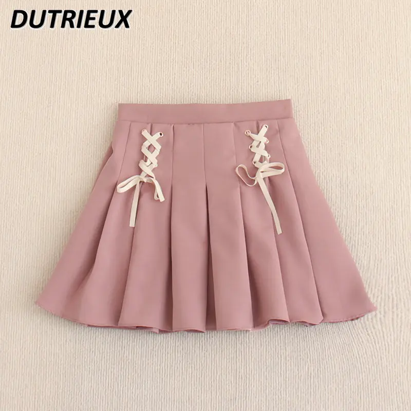 Japanese Elastic Waist Side Strap Anti-Exposure Lining Sweet Style Mini Skirt Women's Summer A-line Pleated Short Skirt
Japanese Elastic Waist Side Strap Anti-Exposure Lining Sweet Style Mini Skirt Women's Summer A-line Pleated Short Skirt