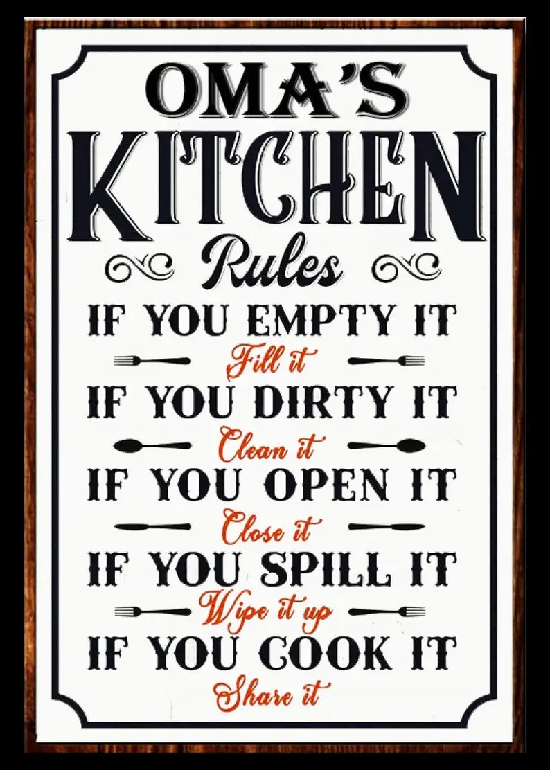 OMA'S KITCHEN RULES ~ 10X7.5 Inch Aluminum Wood Sign. Proudly Made in Ontario, Canada!
OMA'S KITCHEN RULES ~ 10X7.5 Inch Aluminum Wood Sign. Proudly Made in Ontario, Canada!