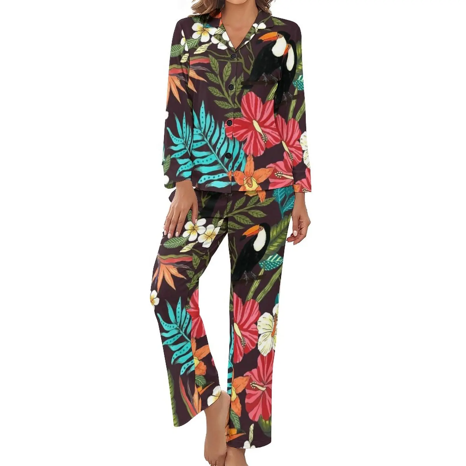 Colorful Flower Print Pajamas Tropical Floral Bird Leaf Long Sleeves Soft Home Suit 2 Pieces Sleep Spring Print Home Suit Gift
Colorful Flower Print Pajamas Tropical Floral Bird Leaf Long Sleeves Soft Home Suit 2 Pieces Sleep Spring Print Home Suit Gift