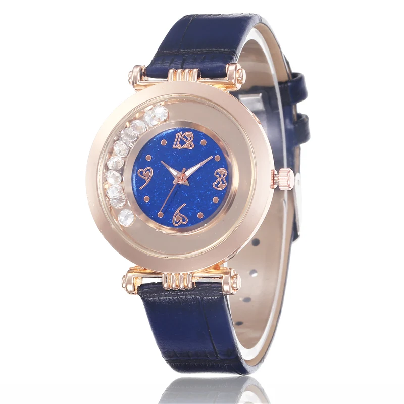 

Watches Women Fashion Flow Rhinestone Number Quartz Watch Female Rose Gold Leather Wristwatches Ladies Gift Relogio Masculino