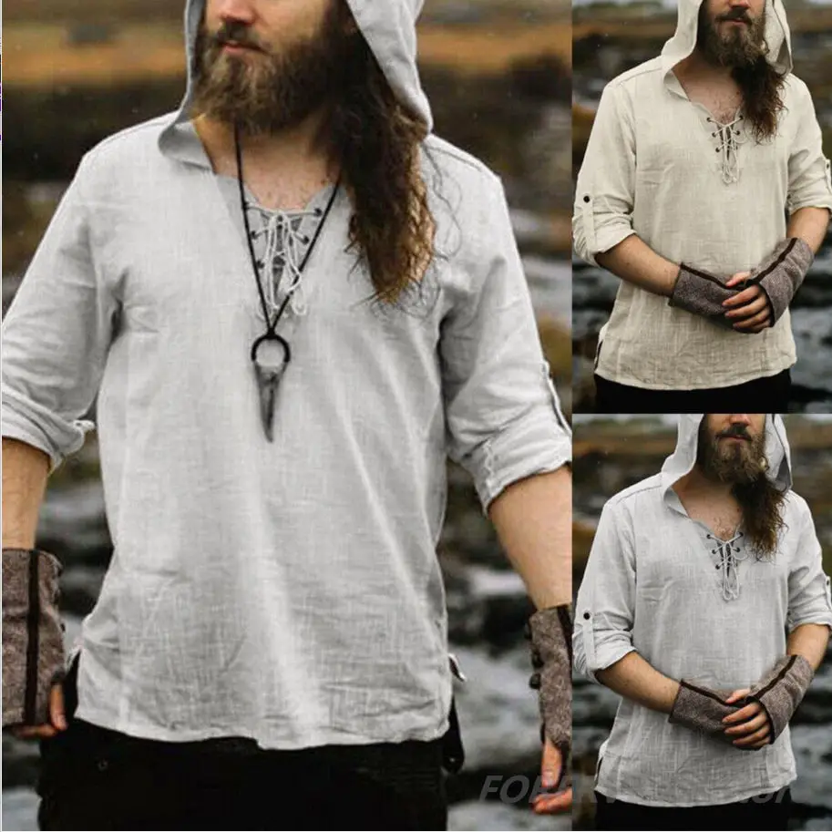Vintage Casual Men Hooded Knight Linen Shirt Renaissance Retro Medieval Pirate Viking Cosplay Long Sleeve Hooded Solid Color
Vintage Casual Men Hooded Knight Linen Shirt Renaissance Retro Medieval Pirate Viking Cosplay Long Sleeve Hooded Solid Color