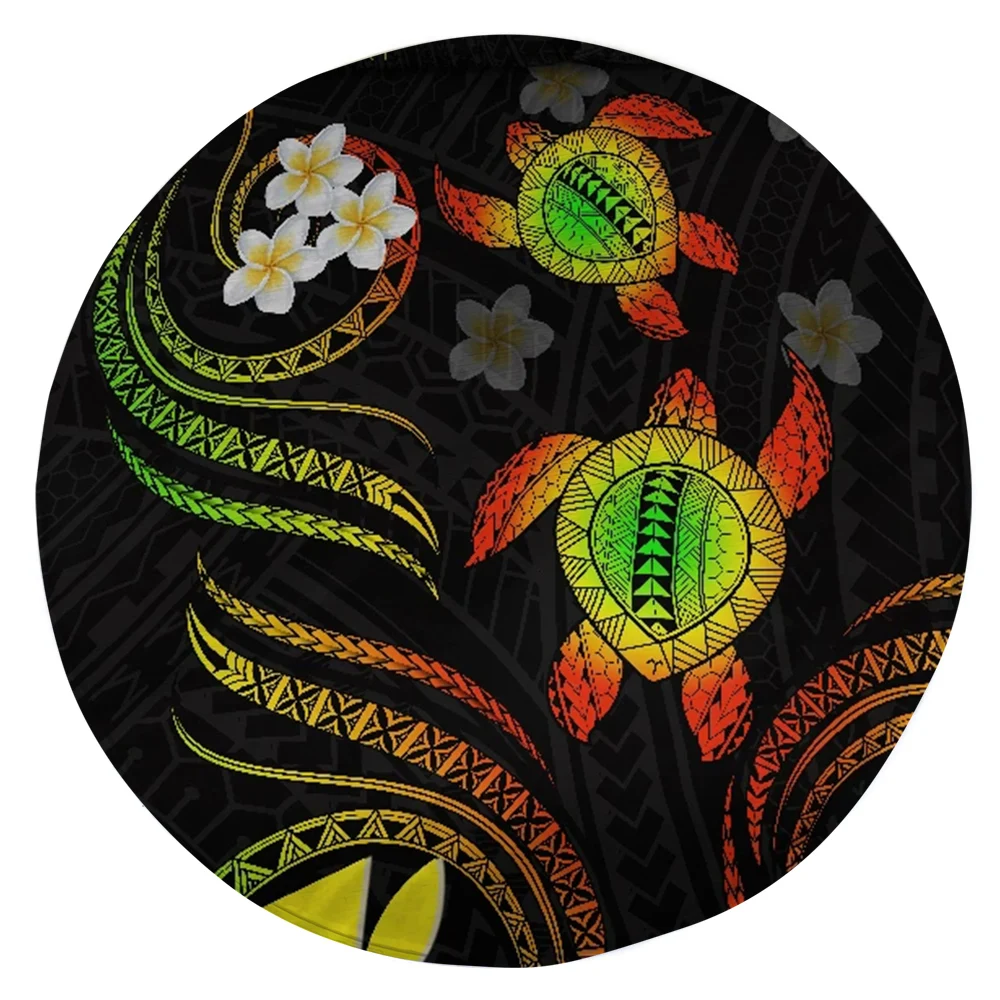 

CLOOCL Turtle Round Carpet 3D Graphic Flannel Polynesia Floor Mats Fashion Tropical Frangipani Area Rug Carpets for Living Room