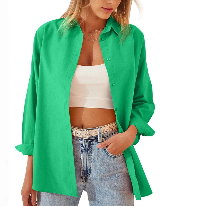 SPRING SEAON 100% Cotton Green Women's Oversize Shirt Long Sleeve Basic Top Spring Elegant Beautiful Blouses New 2023 for Women
SPRING SEAON 100% Cotton Green Women's Oversize Shirt Long Sleeve Basic Top Spring Elegant Beautiful Blouses New 2023 for Women