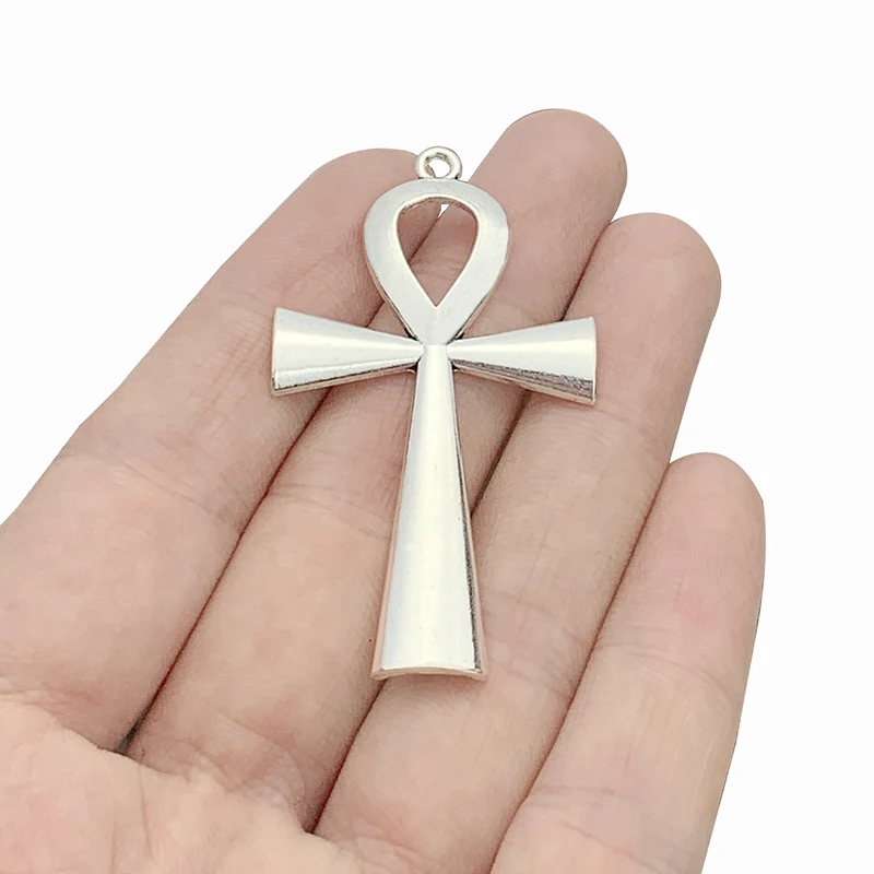 

10 x Antique Silver Color Tone Ankh Egyptian Cross Charms Pendants For Necklace Jewellery Making Findings Accessories 54x31mm