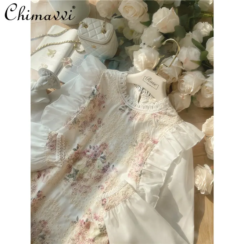 French Royal Style Embroidered Flower Ruffled Shirt Womens Top 2022 Autumn Clothes New Round Neck Loose Temperament Blouse
French Royal Style Embroidered Flower Ruffled Shirt Womens Top 2022 Autumn Clothes New Round Neck Loose Temperament Blouse