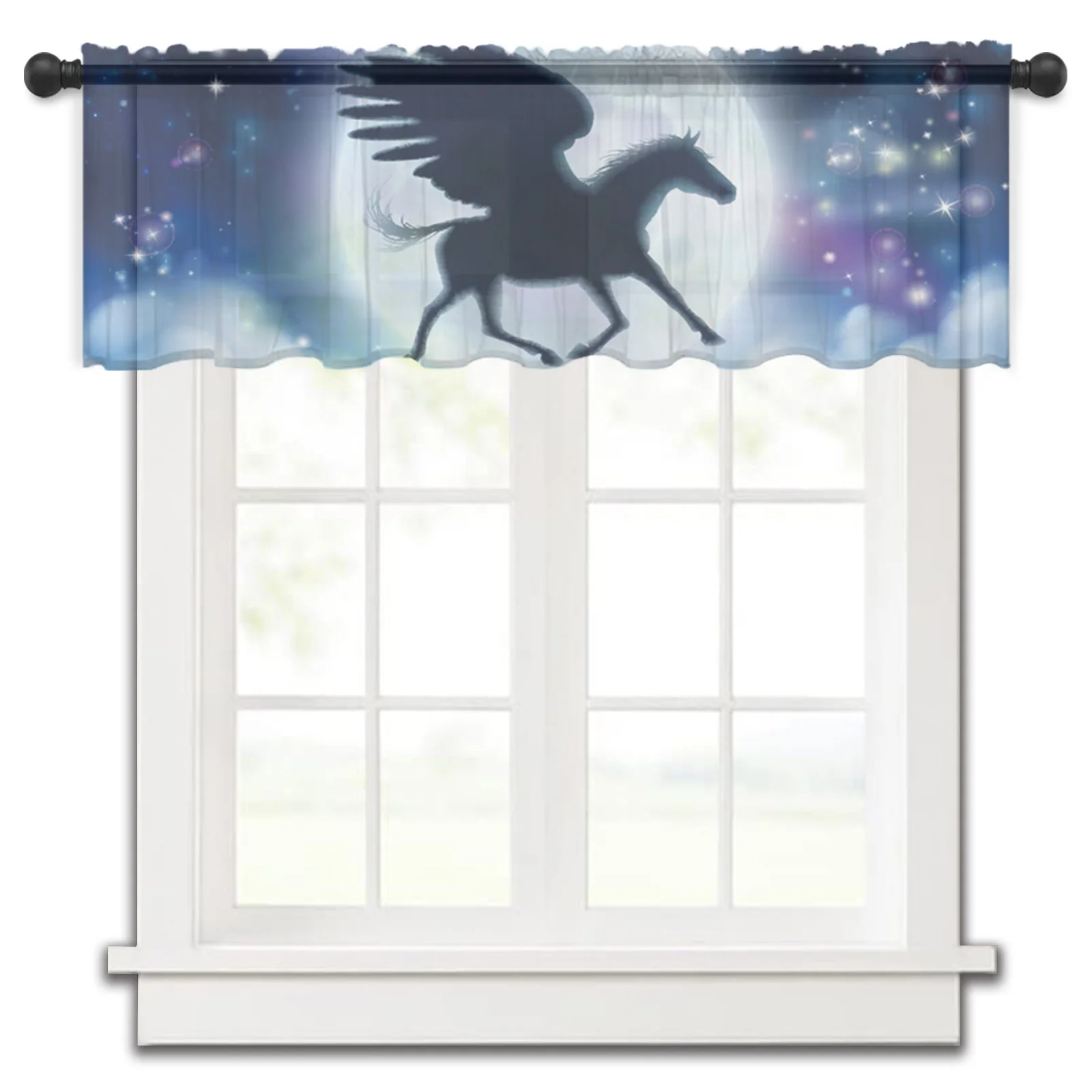 

Pegasus Moon Cloud Stars Kitchen Small Window Curtain Tulle Sheer Short Curtain Bedroom Living Room Home Decor Voile Drapes
