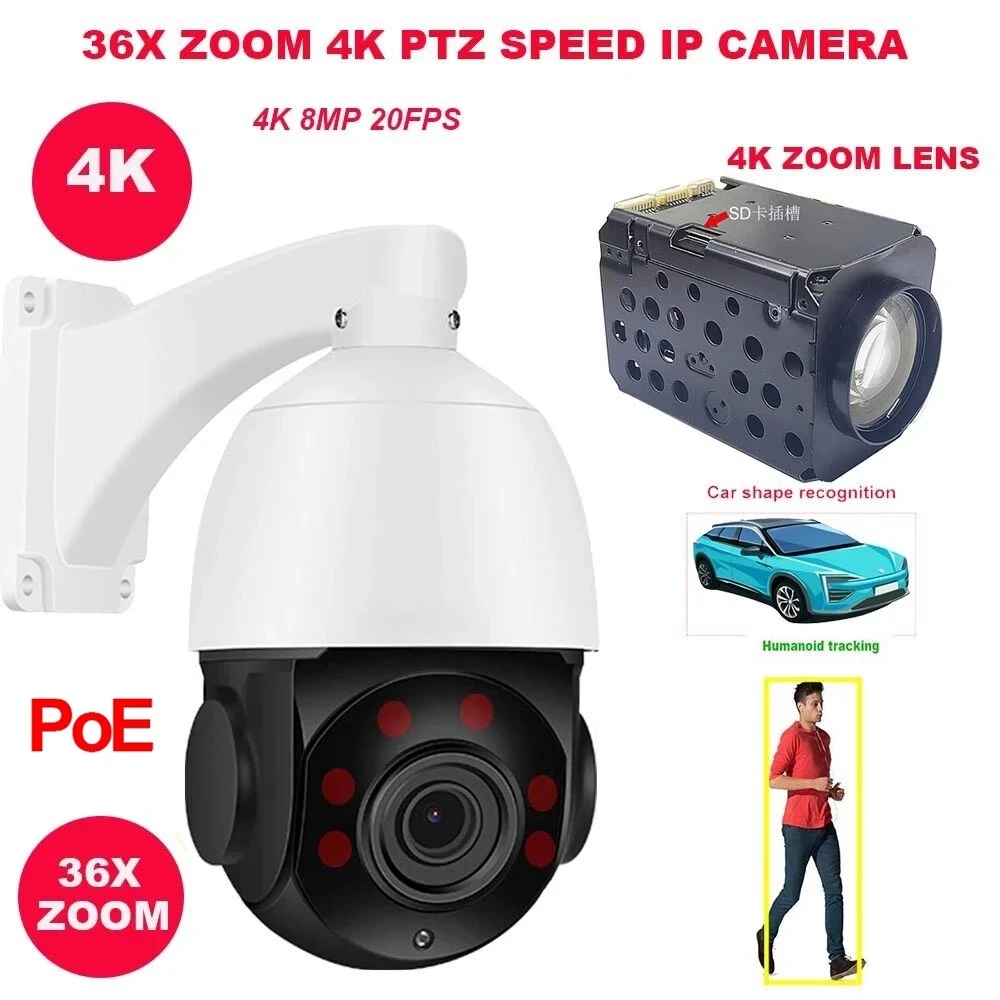 HD 4K 8MP 36X Human Recognition Auto Tracking PTZ Camera ONVIF POE IP Camera Two Way Audio P2P Waterproof Outdoor Surveillance
HD 4K 8MP 36X Human Recognition Auto Tracking PTZ Camera ONVIF POE IP Camera Two Way Audio P2P Waterproof Outdoor Surveillance