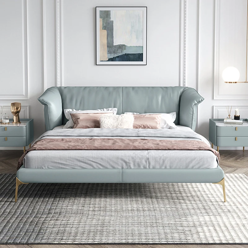 

Итальянская роскошная кожаная кровать постмодерн Кожаная двойная кровать 1,8 большая кровать дизайнерская мягкая кровать