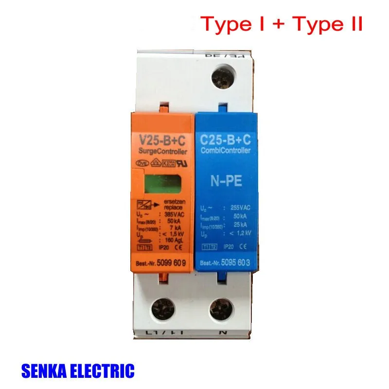 SPD 50KA 2P Surge Arrester TYPEI + TYPEII ~385V AC V25-B+C Surge Protective Device SPD
SPD 50KA 2P Surge Arrester TYPEI + TYPEII ~385V AC V25-B+C Surge Protective Device SPD