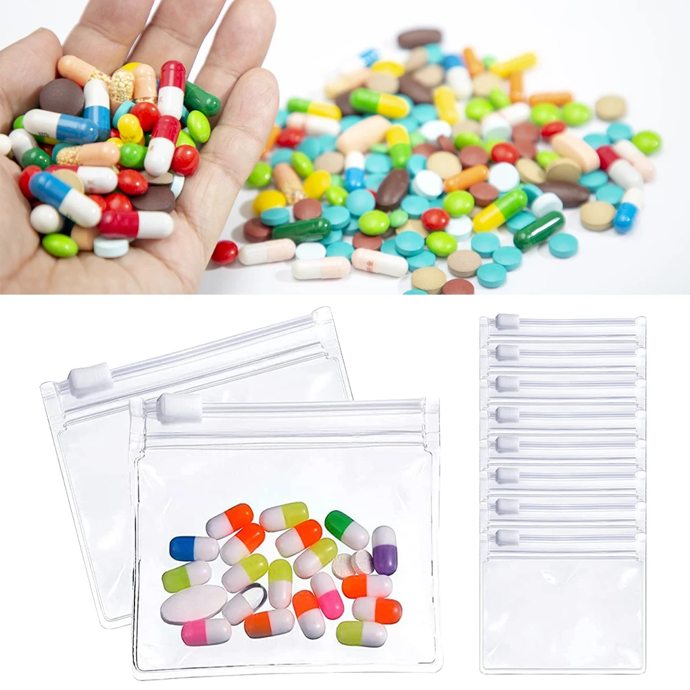 

Pill Pouch Bags Zippered Pill Pouch Reusable Pill Baggies Clear Plastic Pill Bags Self Sealing Travel Medicine Organizer Storage