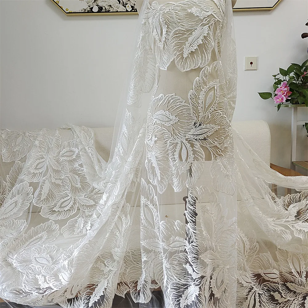 

Тюлевая ткань для платья и кружевное свадебное платье материалы для шитья вышивка цвета слоновой кости роскошное кружево из бисера 2023 Новинка