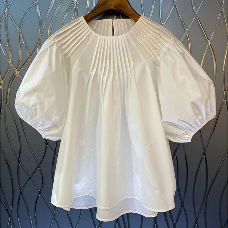 2023 Summer Palace Style Puff Sleeve White Blouse Women Pleated O-neck Loose Top Female Casual Shirt Tops
2023 Summer Palace Style Puff Sleeve White Blouse Women Pleated O-neck Loose Top Female Casual Shirt Tops