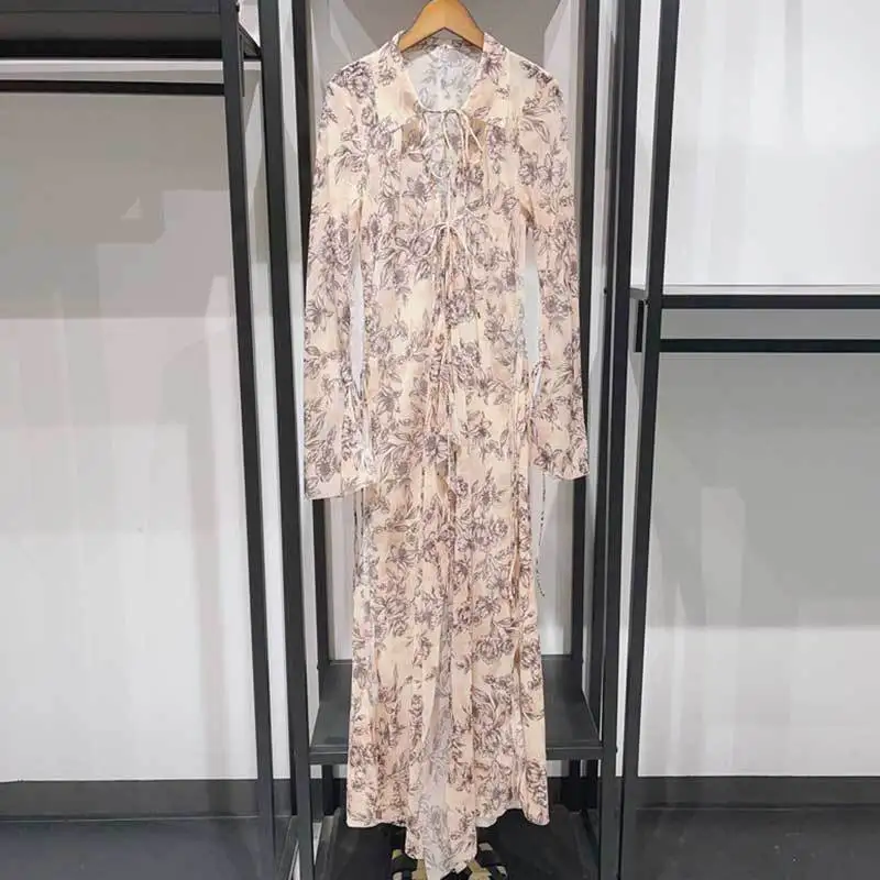 Fashion Printed Split Dress Simple Temperament Lace Up Design Waistcoat Trumpet Sleeve Sexy Dresses Elegant Chic Women Clothes
Fashion Printed Split Dress Simple Temperament Lace Up Design Waistcoat Trumpet Sleeve Sexy Dresses Elegant Chic Women Clothes