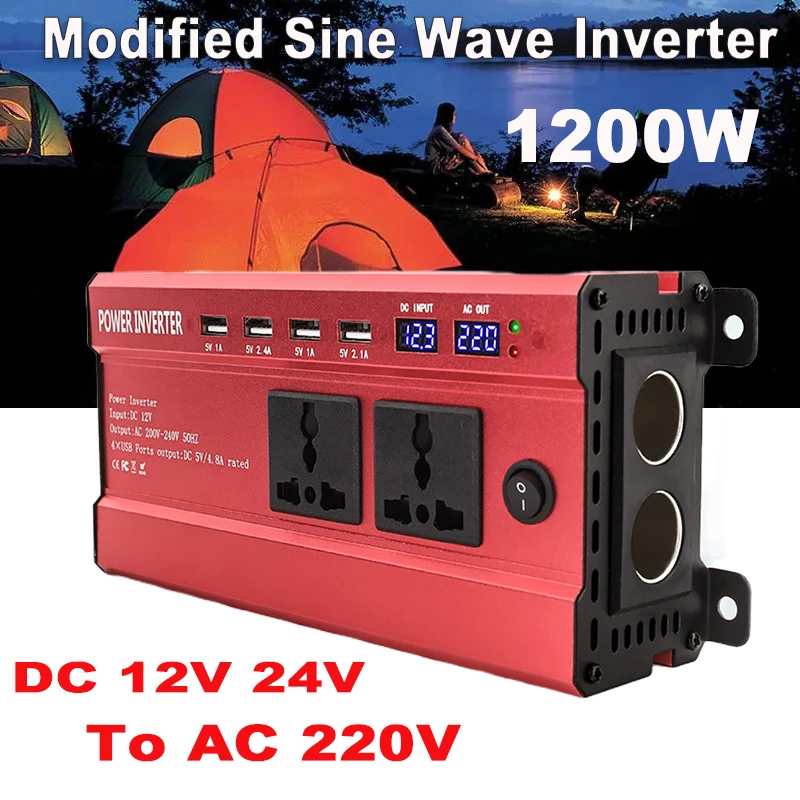 1200W Modified Sine Wave Power Inverter Dual Digital 4USB Interface Car Home Outdoor Power Inverter with Cigarette Lighter Cable
1200W Modified Sine Wave Power Inverter Dual Digital 4USB Interface Car Home Outdoor Power Inverter with Cigarette Lighter Cable