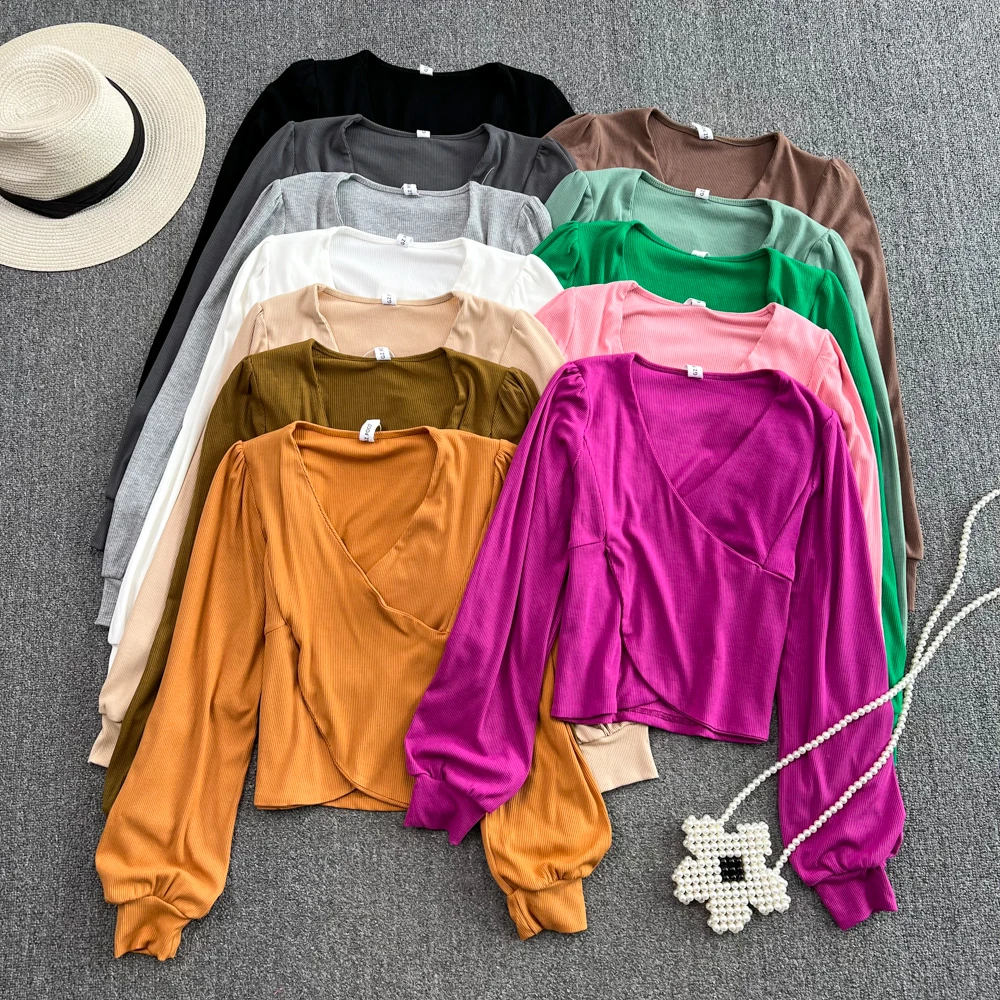 Autumn New Korean Version Sexy Cross V-neck Slim Fit Bubble Long-sleeved T-shirt
Autumn New Korean Version Sexy Cross V-neck Slim Fit Bubble Long-sleeved T-shirt