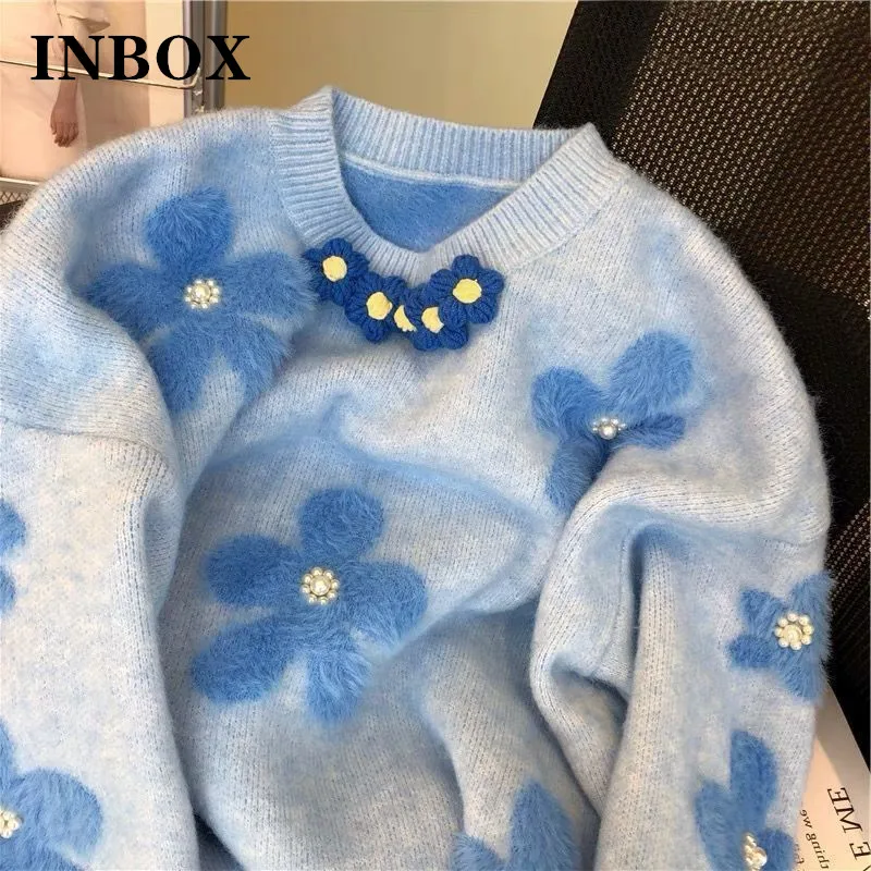 Light Blue Mohair Soft Women's Sweater 2023 Flowers Beading Knited Lady Sweet Full Sleeve Korean Style Pullovers Ladies
Light Blue Mohair Soft Women's Sweater 2023 Flowers Beading Knited Lady Sweet Full Sleeve Korean Style Pullovers Ladies
