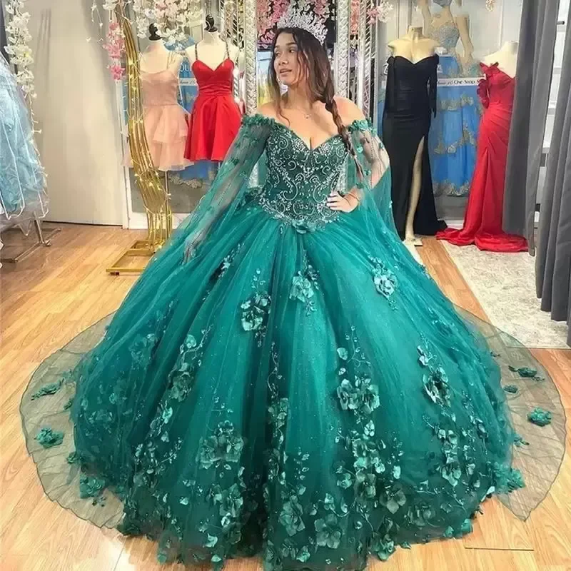 Iridescent Sexy Emerald Green Ball Gown Quinceanera Dresses 3D Floral Flowers Lace Appliques Crystal Beads Floor Length Party
Iridescent Sexy Emerald Green Ball Gown Quinceanera Dresses 3D Floral Flowers Lace Appliques Crystal Beads Floor Length Party