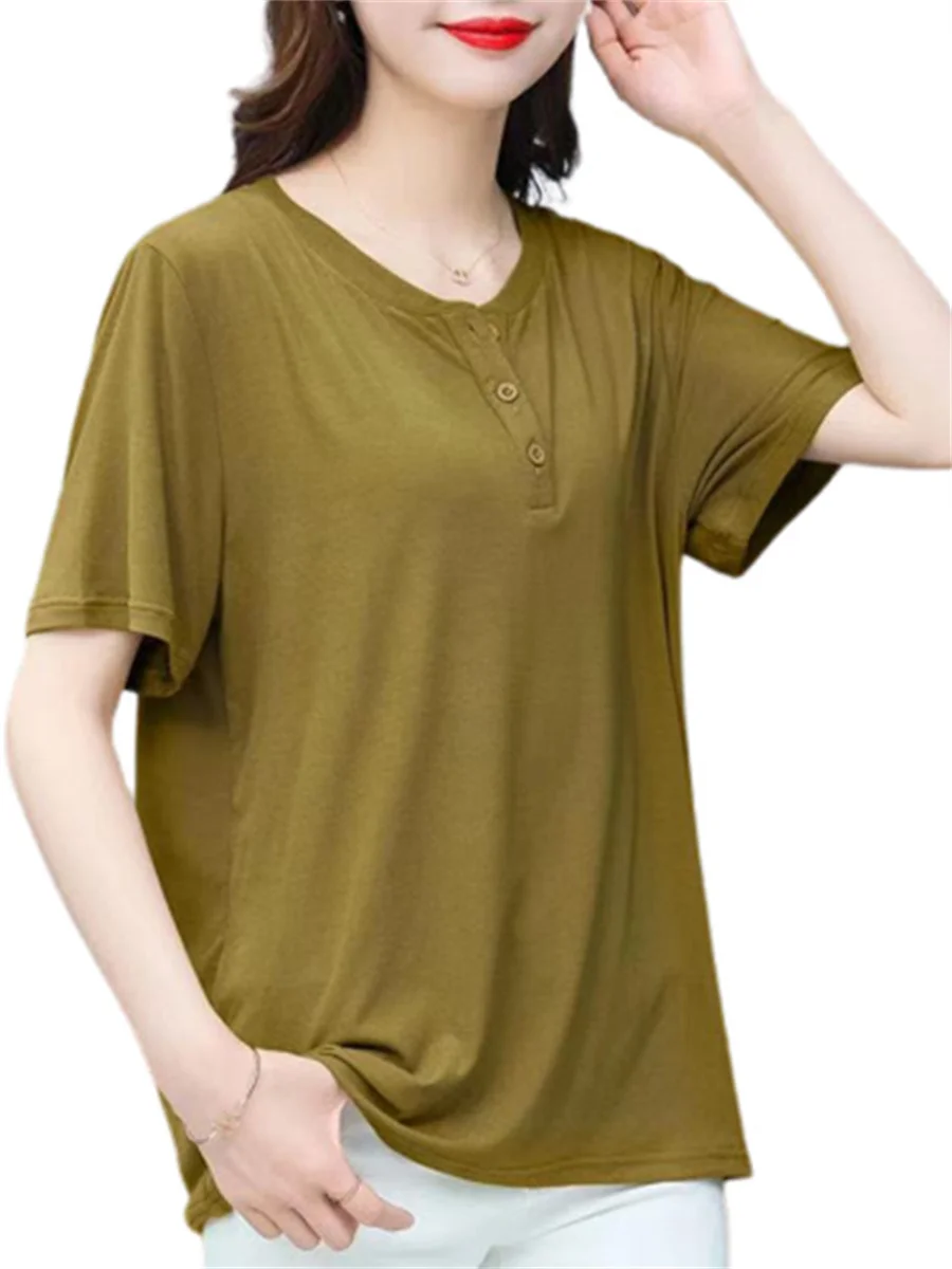 Women Spring Summer T-shirt Shirts Lady Fashion Casual Half Sleeve O-Neck Collar Solid Color Army Green Blusas Tops WY0550
Women Spring Summer T-shirt Shirts Lady Fashion Casual Half Sleeve O-Neck Collar Solid Color Army Green Blusas Tops WY0550