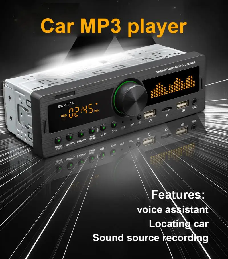 Bluetooth-compatible Car Radio Handsfree MP3 Player Multimedia FM AM Audio USB/SD/AUX Input Car Locator Auto Stereo Head Unit
Bluetooth-compatible Car Radio Handsfree MP3 Player Multimedia FM AM Audio USB/SD/AUX Input Car Locator Auto Stereo Head Unit