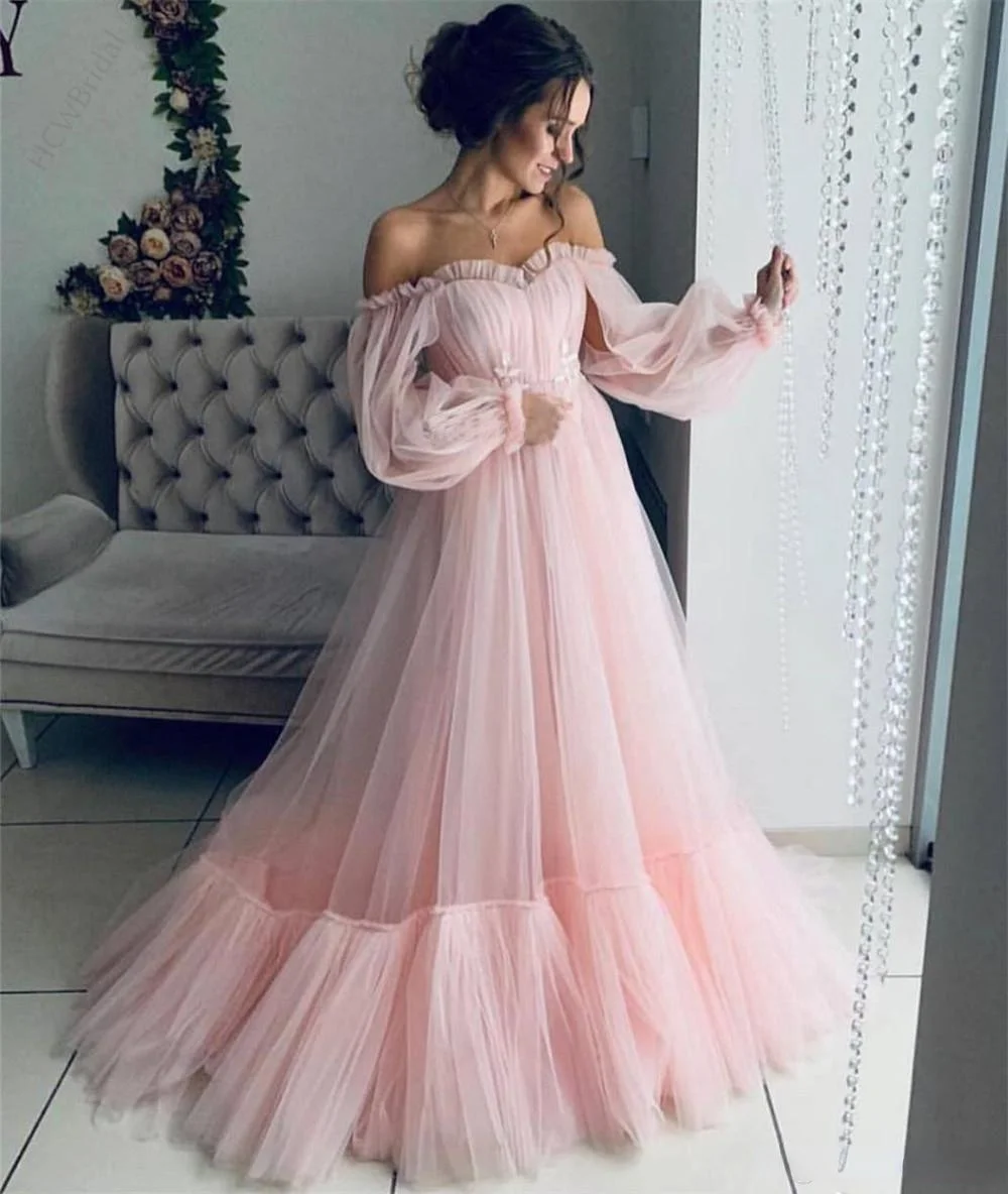 Elegant Pink Long Sleeve Arabic Evening Dress Off The Shoulder Tulle A Line Floor Length Prom Dresses Elegant Formal Occasion
Elegant Pink Long Sleeve Arabic Evening Dress Off The Shoulder Tulle A Line Floor Length Prom Dresses Elegant Formal Occasion