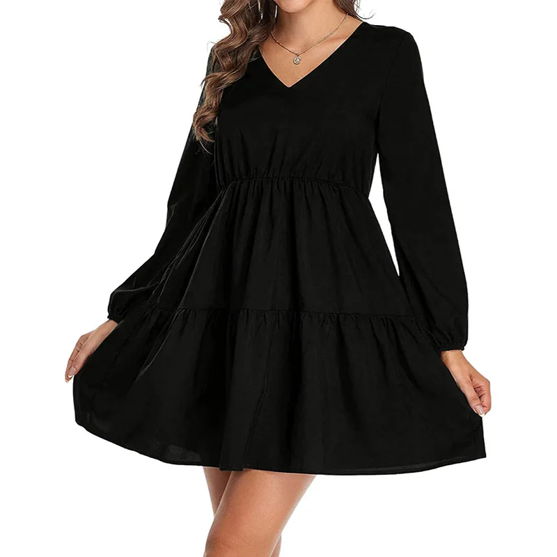 Women's Summer Casual Dress Solid Color Long Sleeve V-nekc A-line Tunic Mini Short Dress Daily Sundress for Female Ladies
Women's Summer Casual Dress Solid Color Long Sleeve V-nekc A-line Tunic Mini Short Dress Daily Sundress for Female Ladies