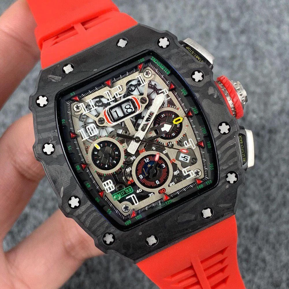 

Brand New Frosted Carbon Fiberl men automatic mechanical watch men watch Black Red Rubber watch equipped with calendar