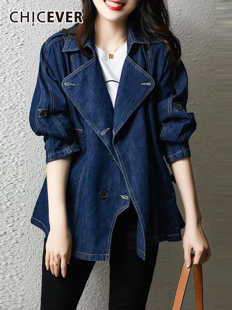 CHICEVER Vintage Loose Denim Coats For Women Lapel Long Sleeve Double Sleeve Patchwork Drawstring Korean Loose Jackets Female
CHICEVER Vintage Loose Denim Coats For Women Lapel Long Sleeve Double Sleeve Patchwork Drawstring Korean Loose Jackets Female