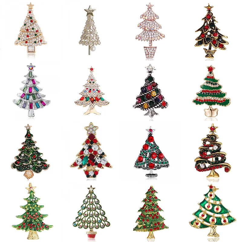 

2022 Fashion Merry Christmas Tree Brooches Pins for Women Men Colorful Rhinestone Plant Xmas New Year Jewelry Party Wedding Gift
