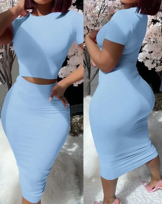 Sexy Party Wedding Guest Tow Piece Set for Women Summer 2023 Short Sleeve Round Neck Top & Skinny High Waist Midi Skirt Set
Sexy Party Wedding Guest Tow Piece Set for Women Summer 2023 Short Sleeve Round Neck Top & Skinny High Waist Midi Skirt Set