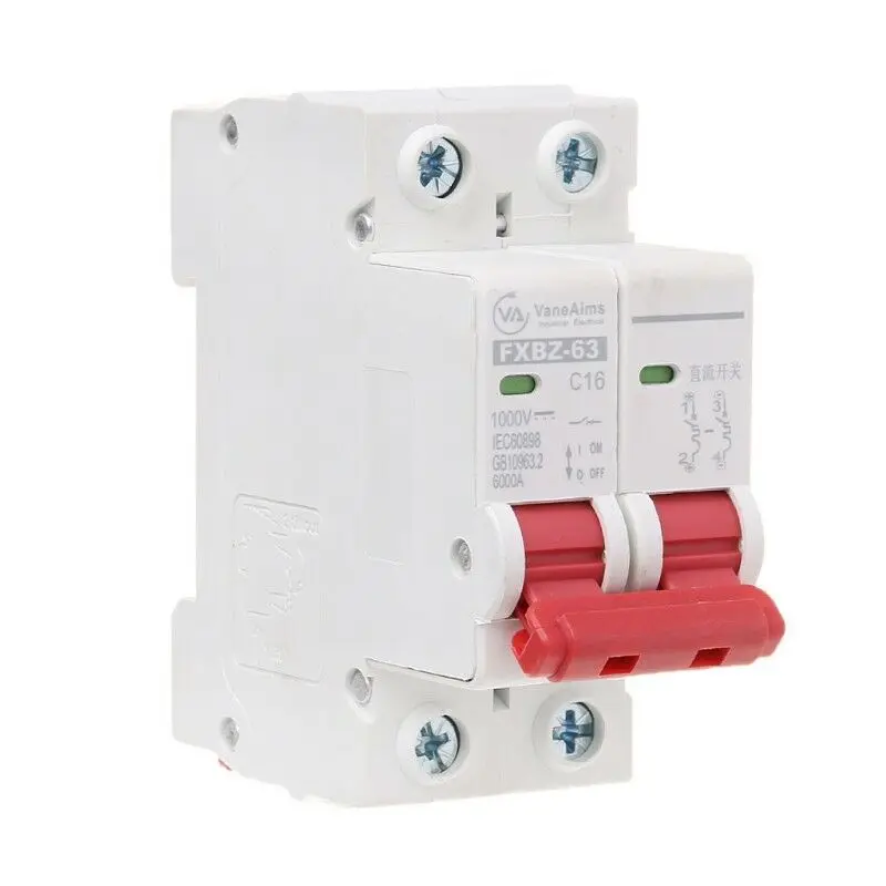 DC1000V 2P Solar Mini Circuit Breaker 10A/16A/32A/50A/63A DC Photovoltaic MCB Residual Current Circuit Breaker Rail Mounting
DC1000V 2P Solar Mini Circuit Breaker 10A/16A/32A/50A/63A DC Photovoltaic MCB Residual Current Circuit Breaker Rail Mounting