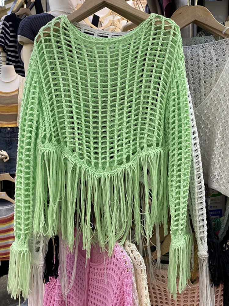 2023 Summer New Round Neck Slimming Hollow Tassel Long Sleeve Knitted Smock Top Female Loose Sweater Loose Tshirt
2023 Summer New Round Neck Slimming Hollow Tassel Long Sleeve Knitted Smock Top Female Loose Sweater Loose Tshirt