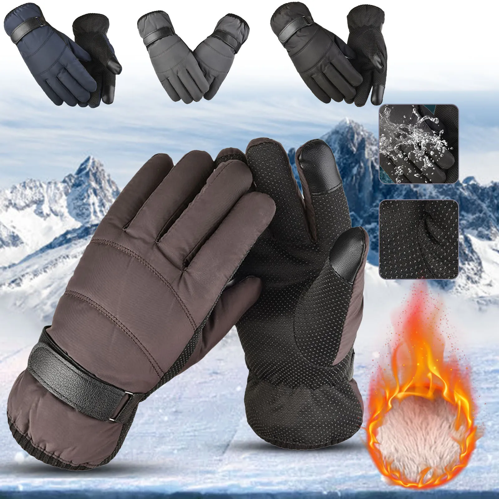 

Outdoor Men Winter Warm Solid Touchscreen Gloves Unisex Cold Weather Knit Elastic Cuff Thermal Gloves for Driving