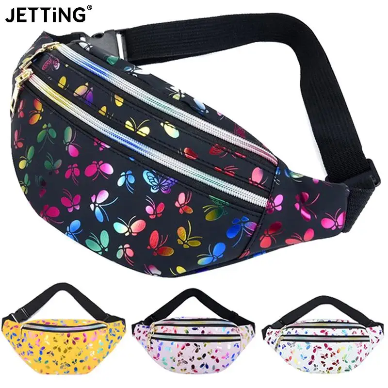 

Butterfly Printed Waist Bag Women Fanny Pack Colorful Girls Bum Bag Travel Kids Cartoon Belt`s Bag Festival Phone Pouch Purse