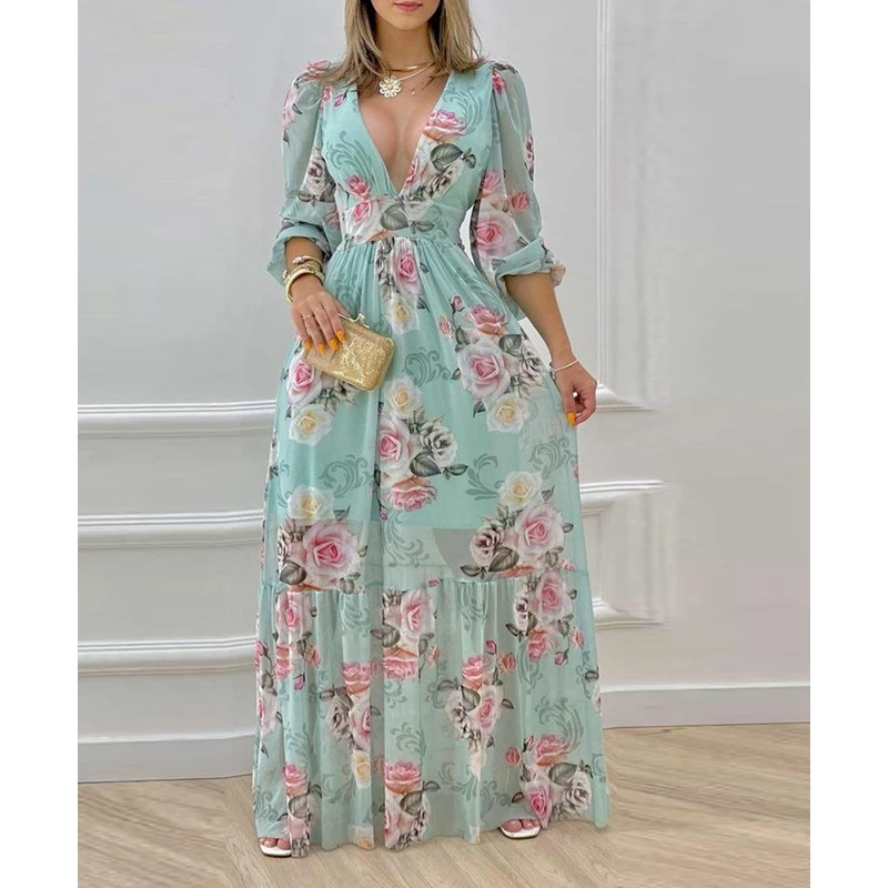 Wepbel Spot Women's Hobe Dress Clothing Printed V-neck Lantern Sleeve Waist Dress Spring Lantern Sleeve Floral Print Maxi Dress
Wepbel Spot Women's Hobe Dress Clothing Printed V-neck Lantern Sleeve Waist Dress Spring Lantern Sleeve Floral Print Maxi Dress