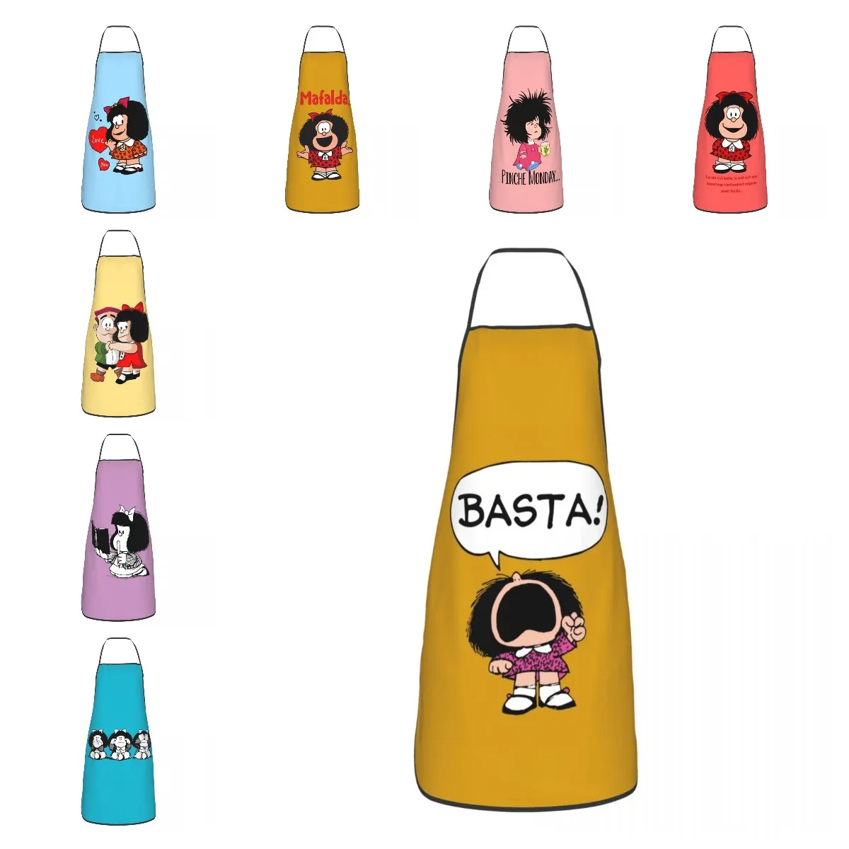

Забавные фартуки Mafalda Basta для мужчин и женщин, унисекс, кухонный шеф-повар Quino, Аргентина, мультяшный фартук, кухня для приготовления выпечки, садоводства