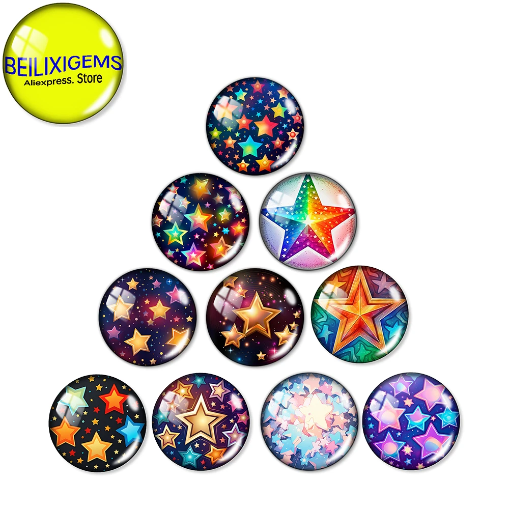 10 Pcs Cartoon Shiny Five-pointed Stars Art Paintings 12mm/18mm/20mm/25mm Round Glass Cabochons Demo Flat Back Making Findings
10 Pcs Cartoon Shiny Five-pointed Stars Art Paintings 12mm/18mm/20mm/25mm Round Glass Cabochons Demo Flat Back Making Findings